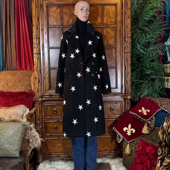 NWOT Avec Les Filles Black White Star Long Coat - Picture 6 of 13
